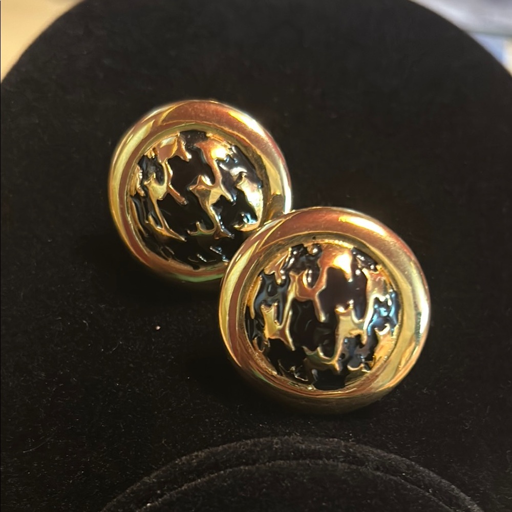 Gold and Black Floral Scroll Earrings